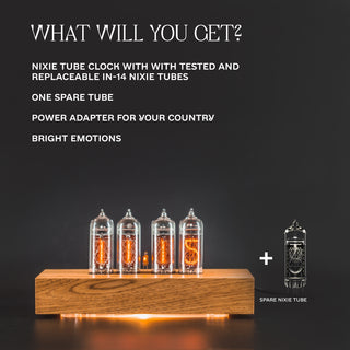 Nixie Tube Clock with Replaceable IN-14 Nixie Tubes, Motion Humidity Temperature Sensors, Dual RGB LED Backlight, Alarm Clock, Olive Ash Case