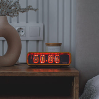 Nixie Tube Clock with Replaceable IN-12 Nixie Tubes, Motion Temperature Humidity Sensors, RGB LED Backlight, Alarm Clock, Solid Wooden Case - NIXIE STAR