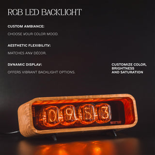 Nixie Tube Clock with Replaceable IN-12 Nixie Tubes, Motion Temperature Humidity Sensors, RGB LED Backlight, Alarm Clock, Solid Wooden Case - NIXIE STAR