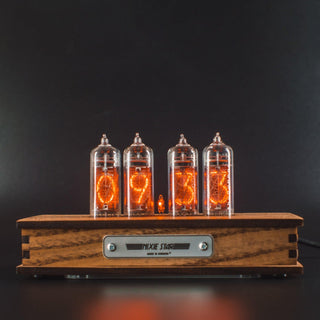 IN-14 nixie tube clock in olive ash, four tubes lit