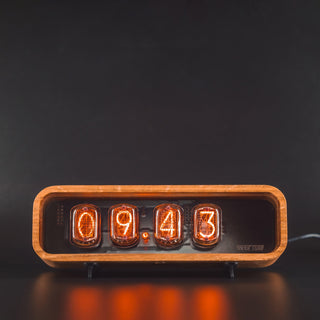 IN-12 nixie tube clock in solid walnut, four tubes lit