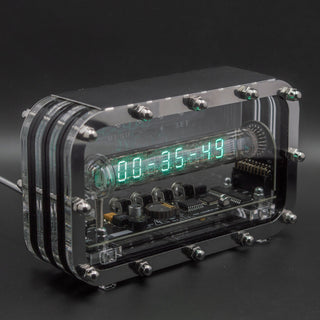 IV-18 VFD tube clock, six green digits in a ribbed case