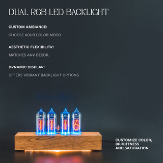 Nixie Tube Clock with Replaceable IN-14 Nixie Tubes, Motion Humidity Temperature Sensors, Dual RGB LED Backlight, Alarm Clock, Olive Ash Case