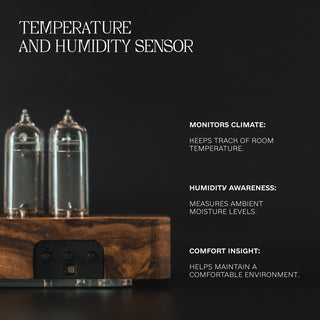 IN-14 Nixie Tube Clock with Replaceable Nixie Tubes, Motion Humidity Temperature Sensors, Dual RGB LED Backlight, Alarm Clock, Walnut Case