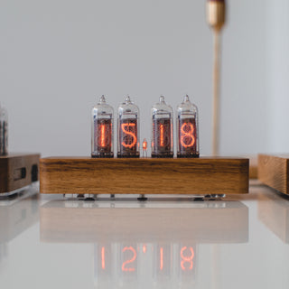 IN-14 Nixie Tube Clock with Replaceable Nixie Tubes, Motion Humidity Temperature Sensors, Dual RGB LED Backlight, Alarm Clock, Walnut Case