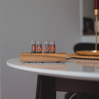 Nixie Tube Clock with Replaceable IN-14 Nixie Tubes, Motion Humidity Temperature Sensors, Dual RGB LED Backlight, Alarm Clock, Walnut Case - NIXIE STAR