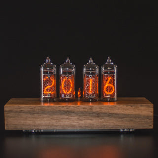 Nixie Tube Clock with Replaceable IN-14 Nixie Tubes, Motion Humidity Temperature Sensors, Dual RGB LED Backlight, Alarm Clock, Walnut Case - NIXIE STAR