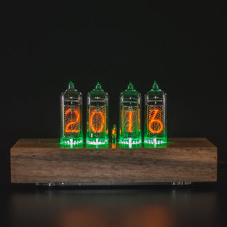 Nixie Tube Clock with Replaceable IN-14 Nixie Tubes, Motion Humidity Temperature Sensors, Dual RGB LED Backlight, Alarm Clock, Walnut Case - NIXIE STAR