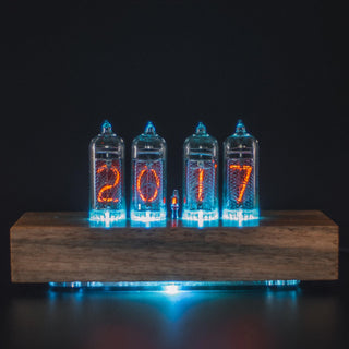 Nixie Tube Clock with Replaceable IN-14 Nixie Tubes, Motion Humidity Temperature Sensors, Dual RGB LED Backlight, Alarm Clock, Walnut Case - NIXIE STAR