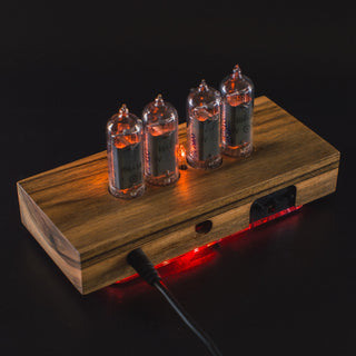 Nixie Tube Clock with Replaceable IN-14 Nixie Tubes, Motion Humidity Temperature Sensors, Dual RGB LED Backlight, Alarm Clock, Walnut Case - NIXIE STAR