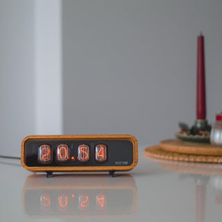 Nixie Tube Clock with Replaceable IN-12 Nixie Tubes, Motion Temperature Humidity Sensors, RGB LED Backlight, Alarm Clock, Solid Wooden Case - NIXIE STAR