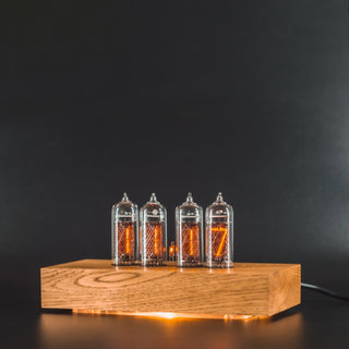 Nixie Tube Clock with Replaceable IN-14 Nixie Tubes, Motion Humidity Temperature Sensors, Dual RGB LED Backlight, Alarm Clock, Olive Ash Case