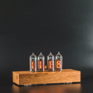 Nixie Tube Clock with Replaceable IN-14 Nixie Tubes, Motion Humidity Temperature Sensors, Dual RGB LED Backlight, Alarm Clock, Olive Ash Case