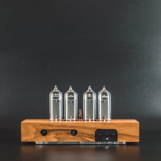 Nixie Tube Clock with Replaceable IN-14 Nixie Tubes, Motion Humidity Temperature Sensors, Dual RGB LED Backlight, Alarm Clock, Olive Ash Case