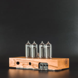 Nixie Tube Clock with Replaceable IN-14 Nixie Tubes, Motion Humidity Temperature Sensors, Dual RGB LED Backlight, Alarm Clock, Olive Ash Case