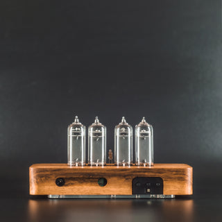 Nixie Tube Clock with Replaceable IN-14 Nixie Tubes, Motion Humidity Temperature Sensors, Dual RGB LED Backlight, Alarm Clock, Olive Ash Case