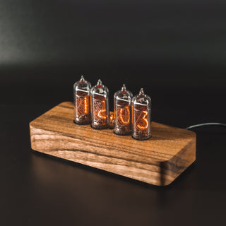 IN-14 Nixie Tube Clock with Replaceable Nixie Tubes, Motion Humidity Temperature Sensors, Dual RGB LED Backlight, Alarm Clock, Walnut Case