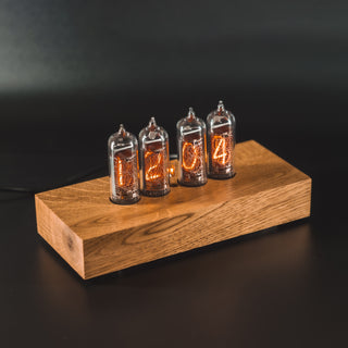 Nixie Tube Clock with Replaceable IN-14 Nixie Tubes, Motion Humidity Temperature Sensors, Dual RGB LED Backlight, Alarm Clock, Olive Ash Case