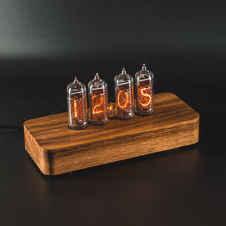 Nixie Tube Clock with Replaceable IN-14 Nixie Tubes, Motion Humidity Temperature Sensors, Dual RGB LED Backlight, Alarm Clock, Olive Ash Case