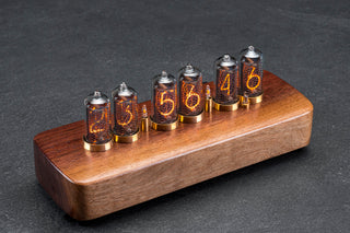 IN-8-2 Nixie tube clock, six tubes, walnut and brass