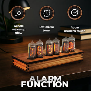 Six-tube IN-8 Nixie clock in laminated olive ash veneer