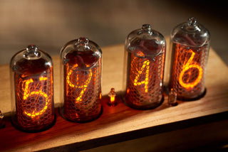 Six-tube IN-8 Nixie clock in laminated olive ash veneer