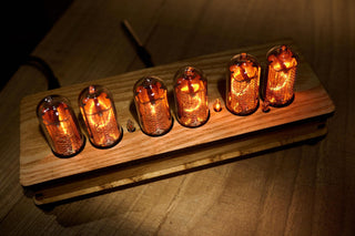 Six-tube IN-8 Nixie clock in laminated olive ash veneer