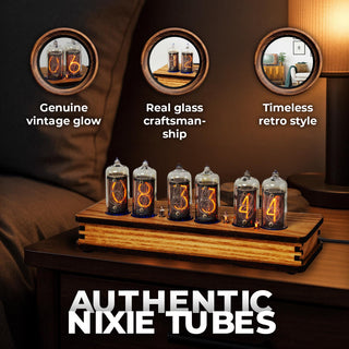 Six-tube IN-8 Nixie clock in laminated olive ash veneer