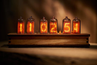 Six-tube IN-8 Nixie clock in laminated olive ash veneer
