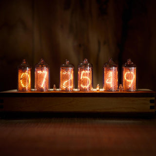 Six-tube IN-8 Nixie clock in laminated olive ash veneer