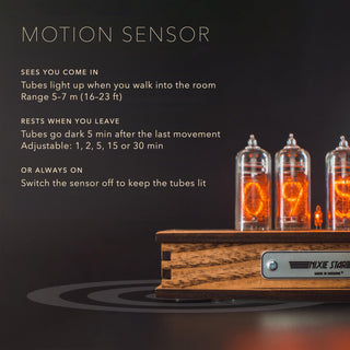 IN-14 Nixie clock motion sensor: the tubes light up when you walk in and rest 5 minutes after the last movement, adjustable