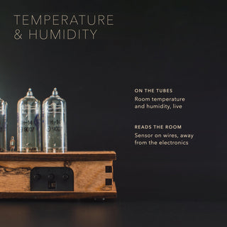 Nixie clock with a temperature and humidity sensor, readings shown on the tubes
