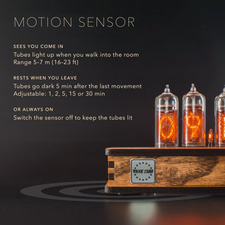 IN-14 Nixie clock motion sensor: tubes light up when you walk in and rest 5 minutes after the last movement, adjustable