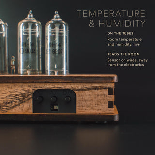 Nixie clock with a temperature and humidity sensor, readings shown on the tubes