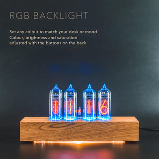 IN-14 Nixie clock with RGB backlight in the solid ash block case