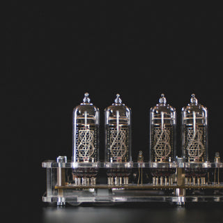 Close-up of unlit IN-14 Nixie tubes on the clock