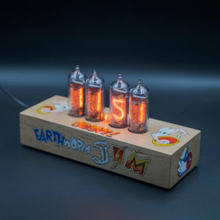 Hand-painted Nixie Tube Clock with Replaceable IN-14 Nixie Tubes, Motion Sensor, Visual Effects, Earth Worm Jim - NIXIE STAR