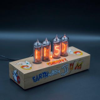 Hand-painted Nixie Tube Clock with Replaceable IN-14 Nixie Tubes, Motion Sensor, Visual Effects, Earth Worm Jim - NIXIE STAR